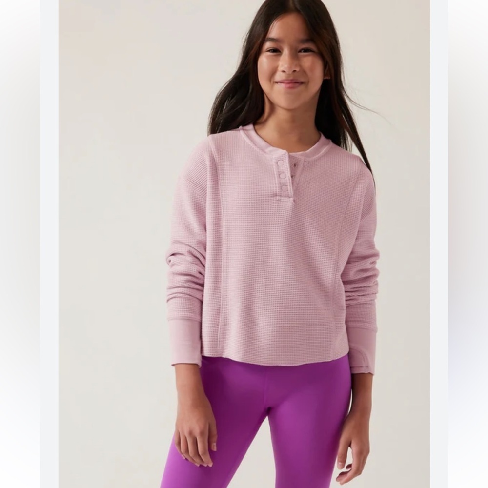 Athleta Girl Settle In Waffle Cropped Sweatshirt with Thumbholes 8-10